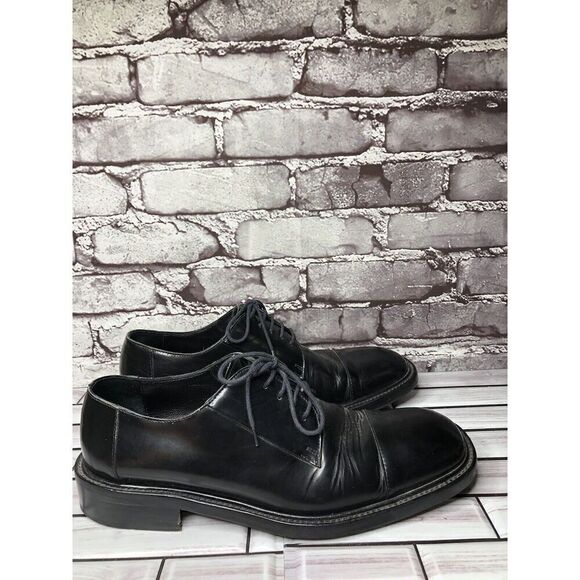 LAUDINO CACCIN Black Leather Cap Toe Oxfords Lace Dress Shoes Men Sz 9M US/42EU - Picture 4 of 16
